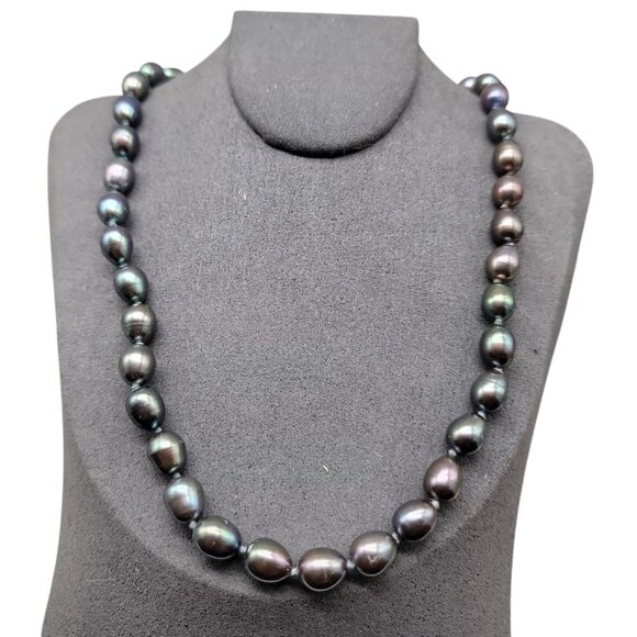 14K Gold Clasp Peacock Tahitian Baroque Pearl Necklace 16" Multi-Color Iridescen - Picture 5 of 11